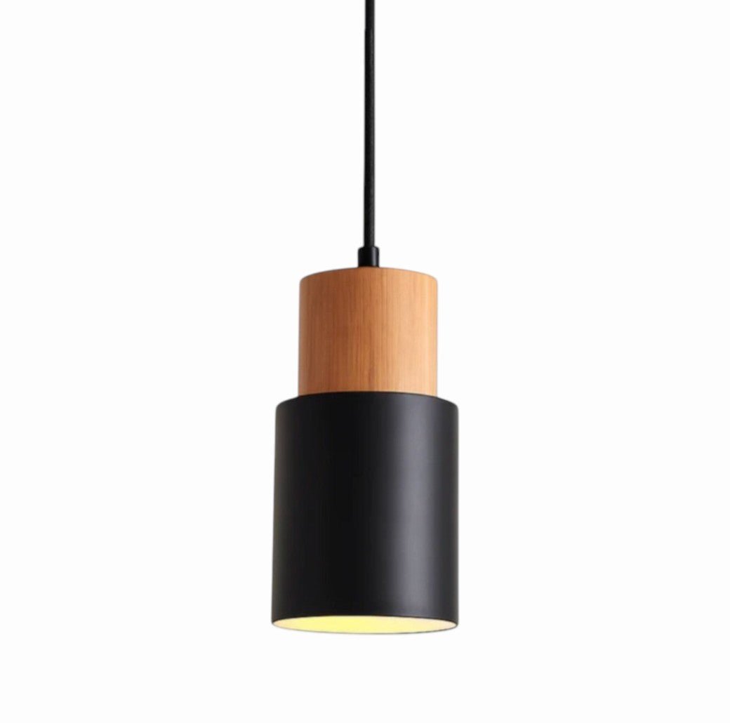 Suspension Cylindrique Bois Massif et Métal - Luminaire Nordique Chevet