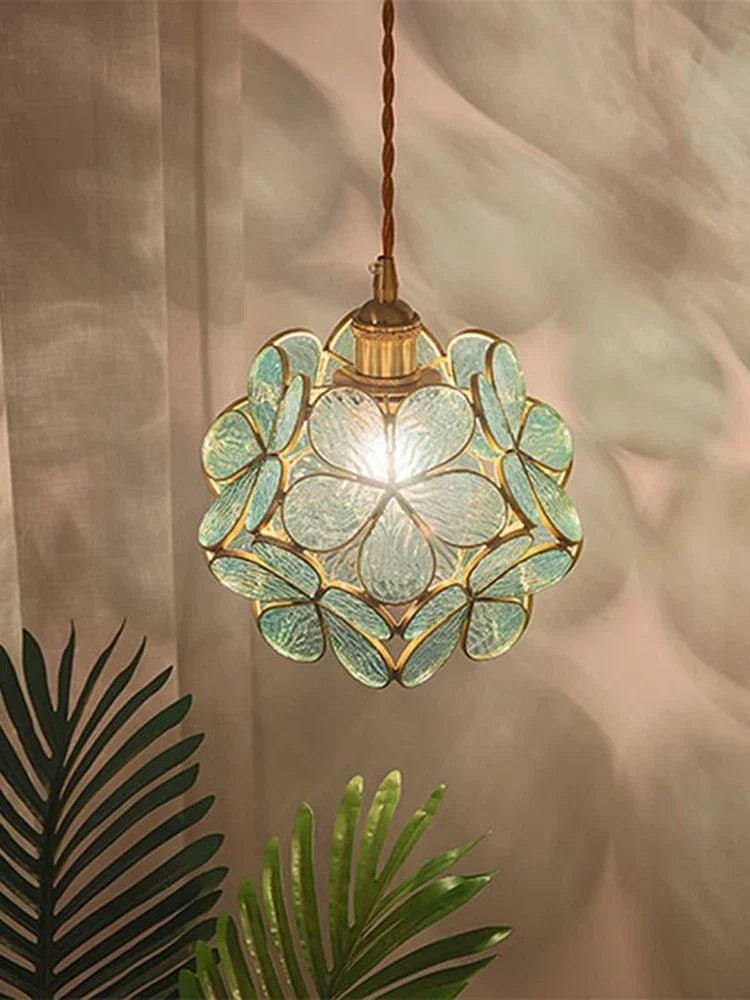 Luminaire Suspension Design Fleur Lotus Verre & Cuivre — 5 Coloris