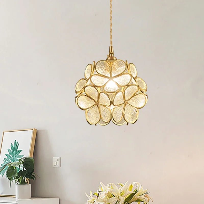 Luminaire Suspension Design Fleur Lotus Verre & Cuivre — 5 Coloris