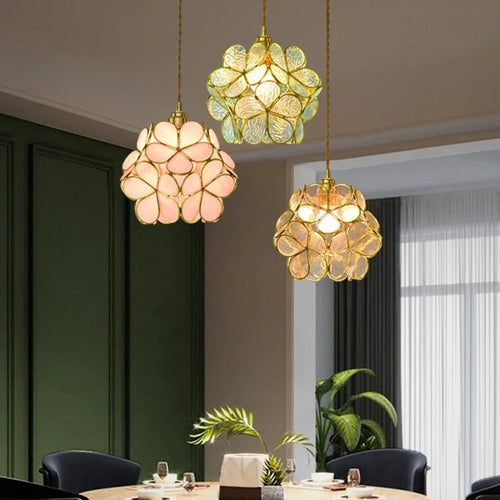 Luminaire Suspension Design Fleur Lotus Verre & Cuivre — 5 Coloris