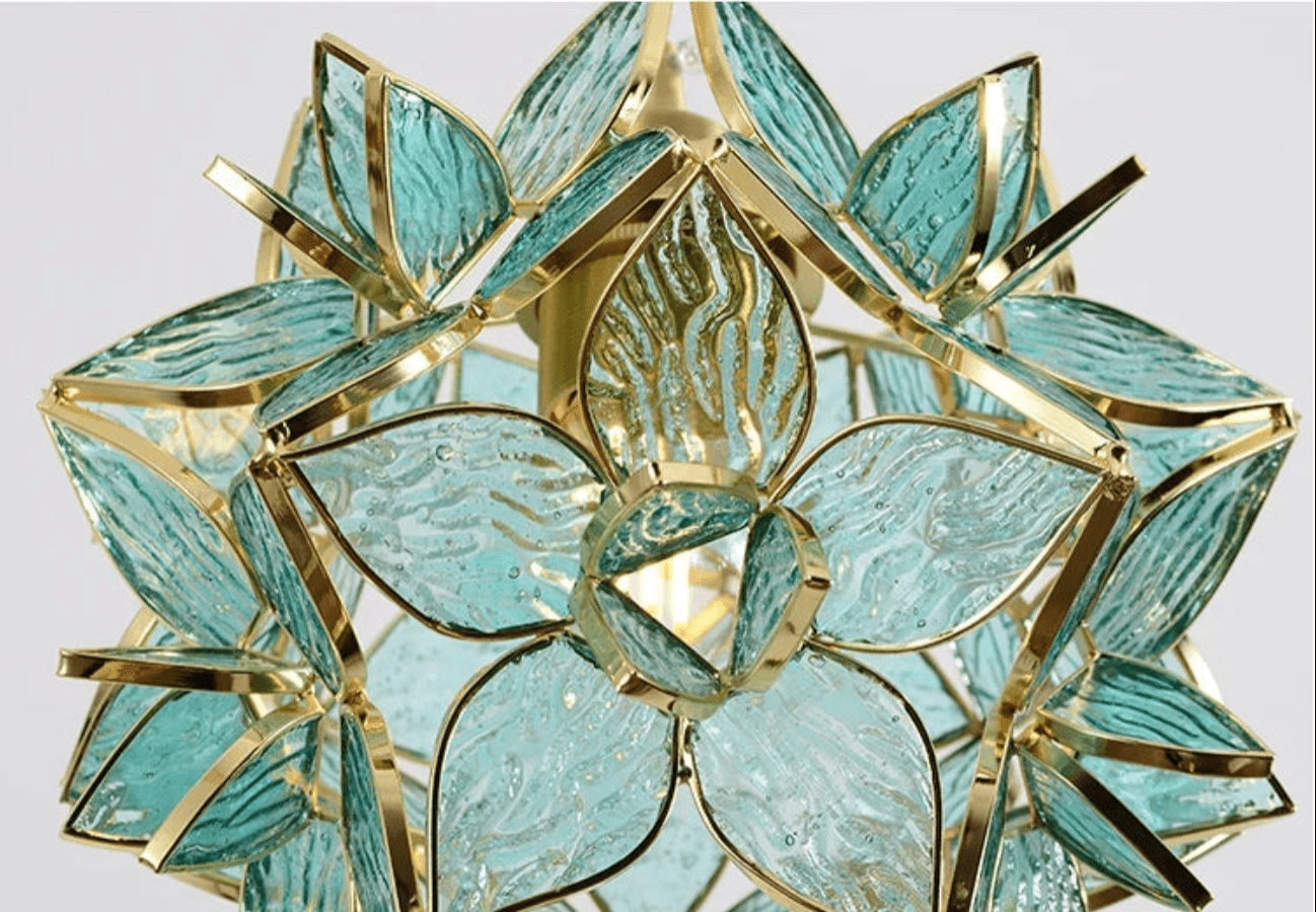 Luminaire Suspension Design Fleur Lotus Verre & Cuivre — 5 Coloris
