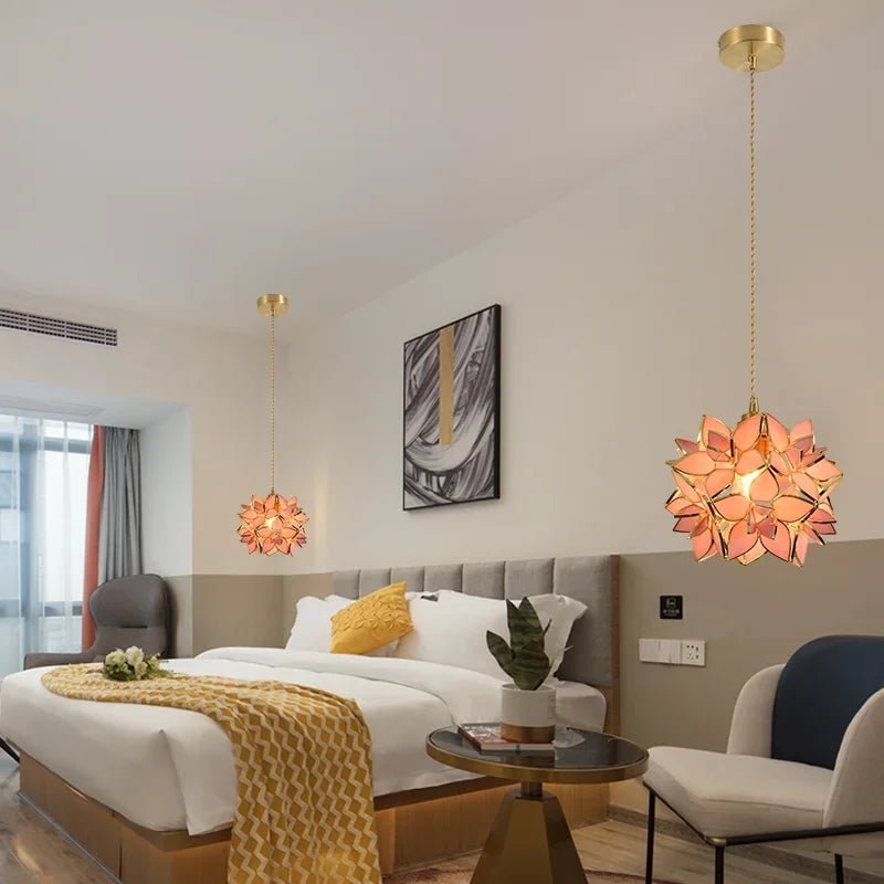 Luminaire Suspension Design Fleur Lotus Verre & Cuivre — 5 Coloris