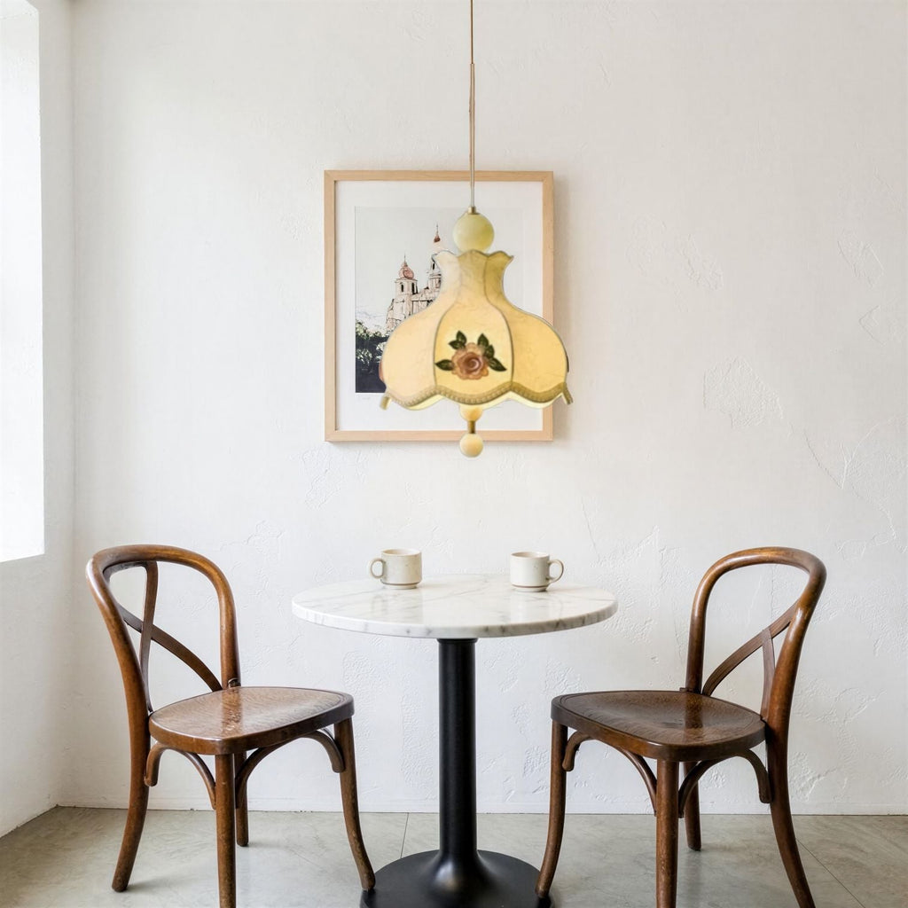 Suspension Luminaire Design Abat-Jour Fleurs Brodées Rose Vintage