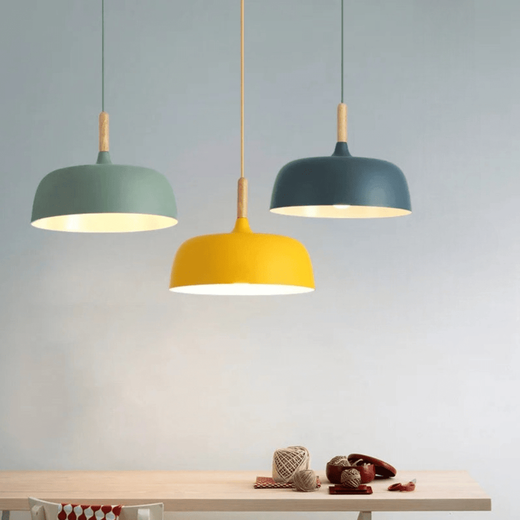 Suspension Bois Design Grand Dôme Macaron Métal & Bois
