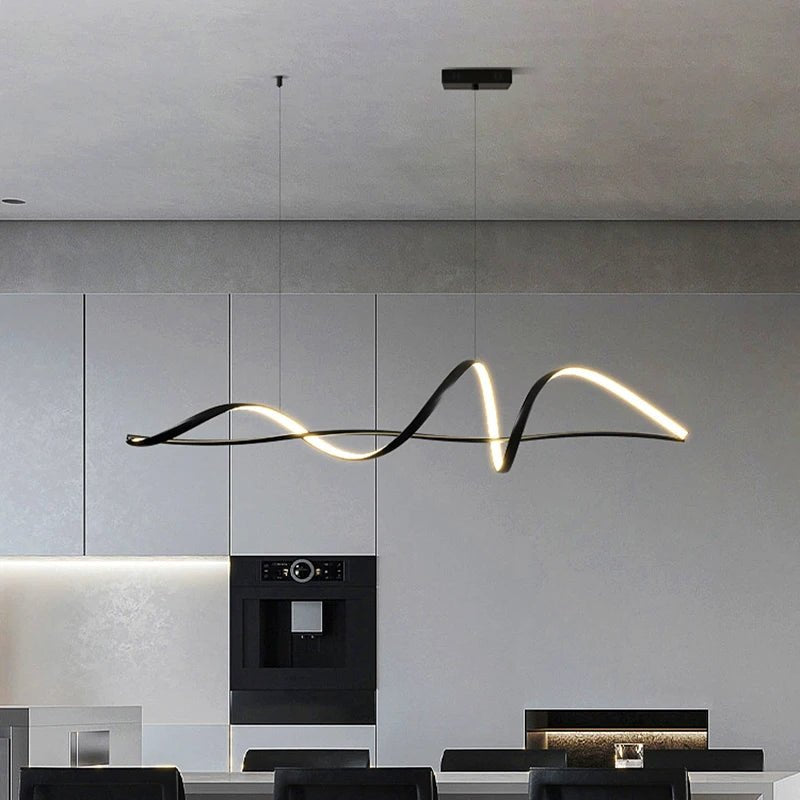 Luminaire Suspension Design Ondulée Vague Moderne Aluminium — 3 Finitions