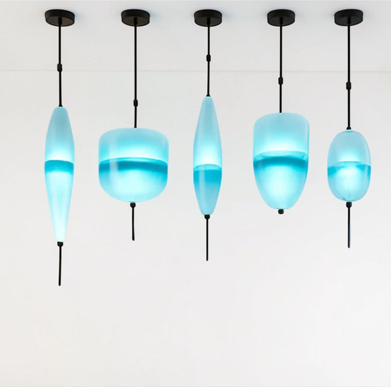 Suspension Luminaire Design LED Verre Soufflé Dégradé Bleu — 5 Formes