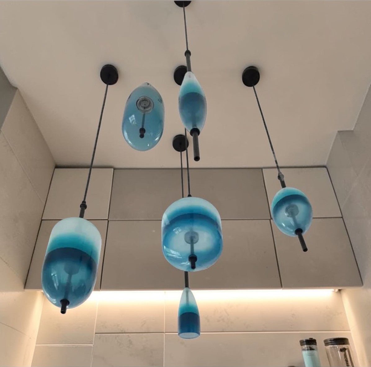 Suspension Luminaire Design LED Verre Soufflé Dégradé Bleu — 5 Formes