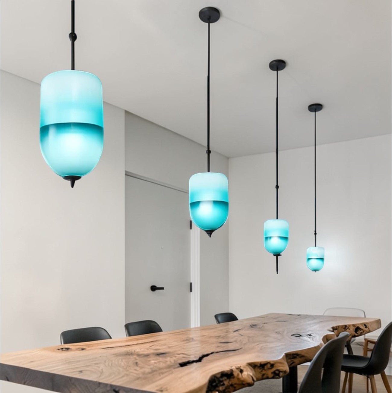 Suspension Luminaire Design LED Verre Soufflé Dégradé Bleu — 5 Formes