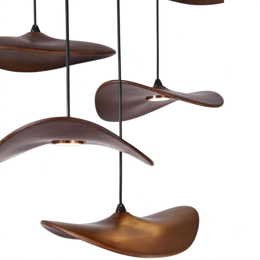 Suspension Luminaire Design Chapeau Bois Massif Art Déco