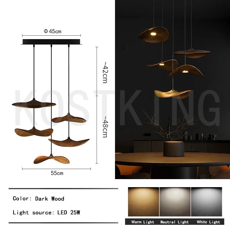 Suspension Luminaire Design Chapeau Bois Massif Art Déco