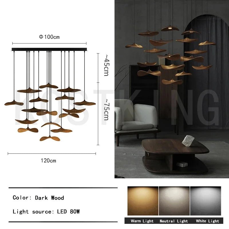 Suspension Luminaire Design Chapeau Bois Massif Art Déco