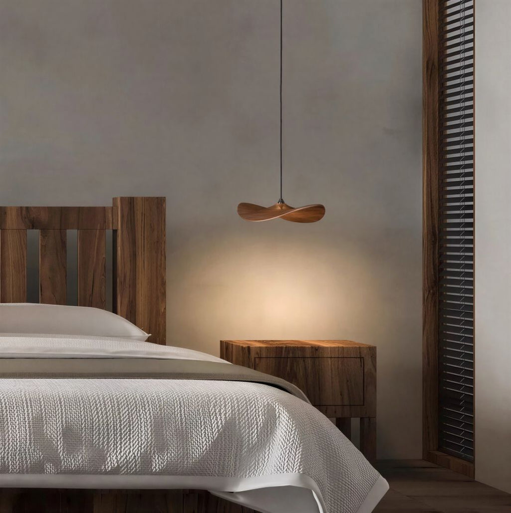 Suspension Luminaire Design Chapeau Bois Massif Art Déco
