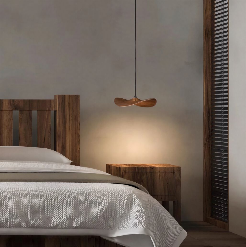 Suspension Luminaire Design Chapeau Bois Massif Art Déco