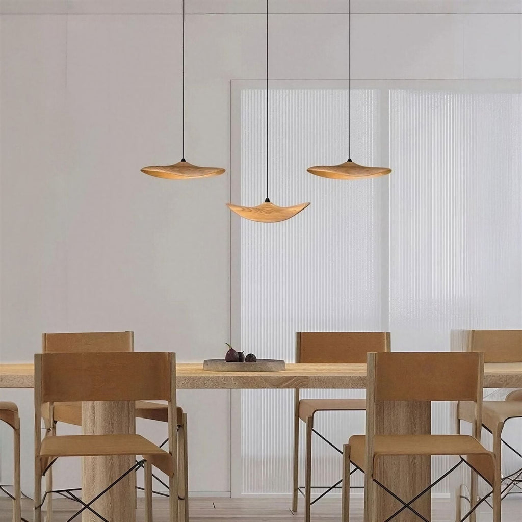Suspension Luminaire Design Chapeau Bois Massif Art Déco