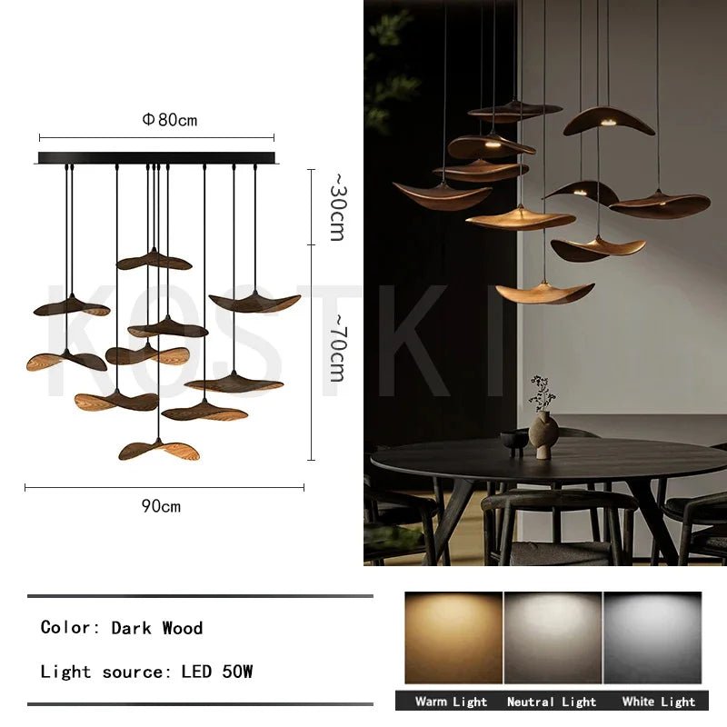 Suspension Luminaire Design Chapeau Bois Massif Art Déco