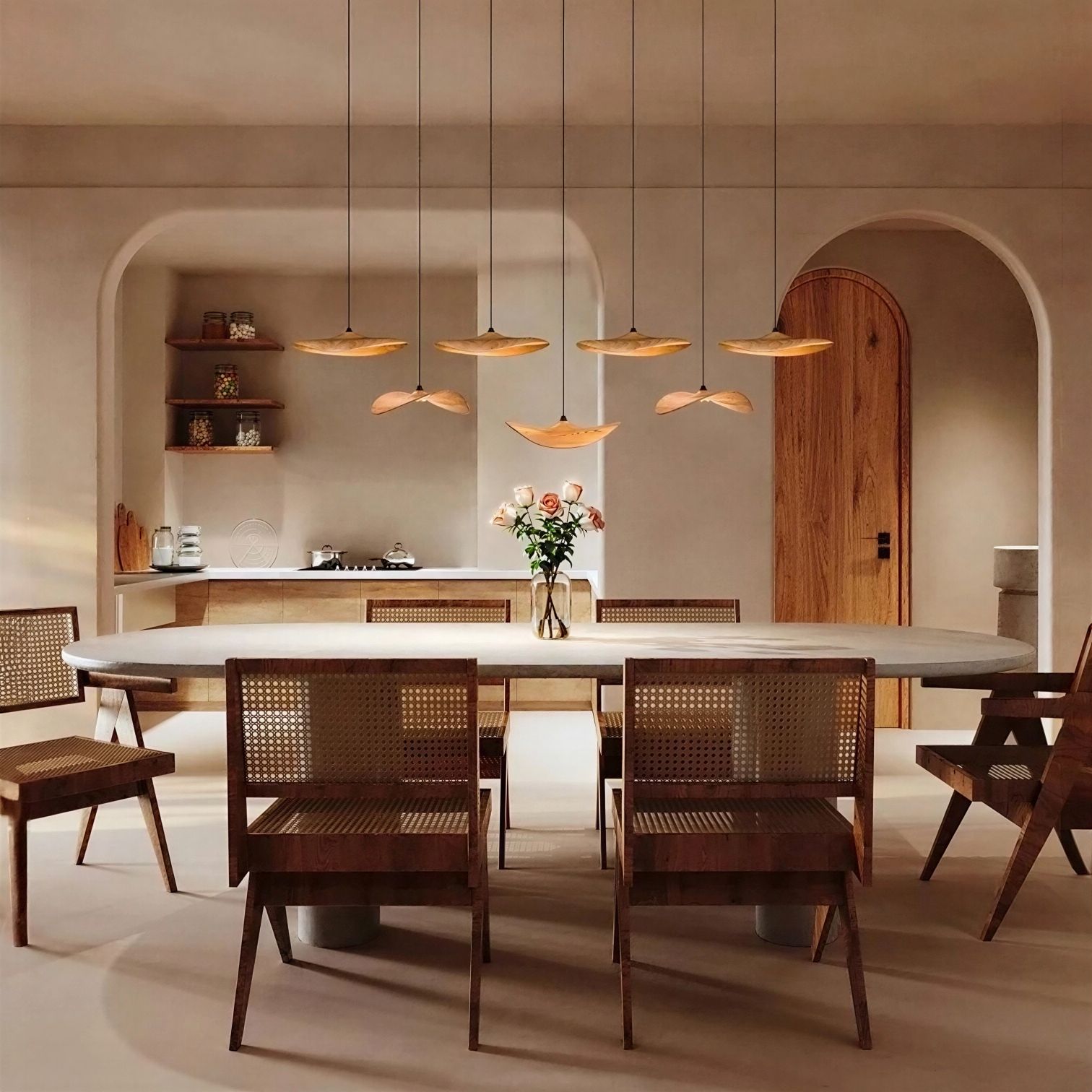 Suspension Luminaire Design Chapeau Bois Massif Art Déco