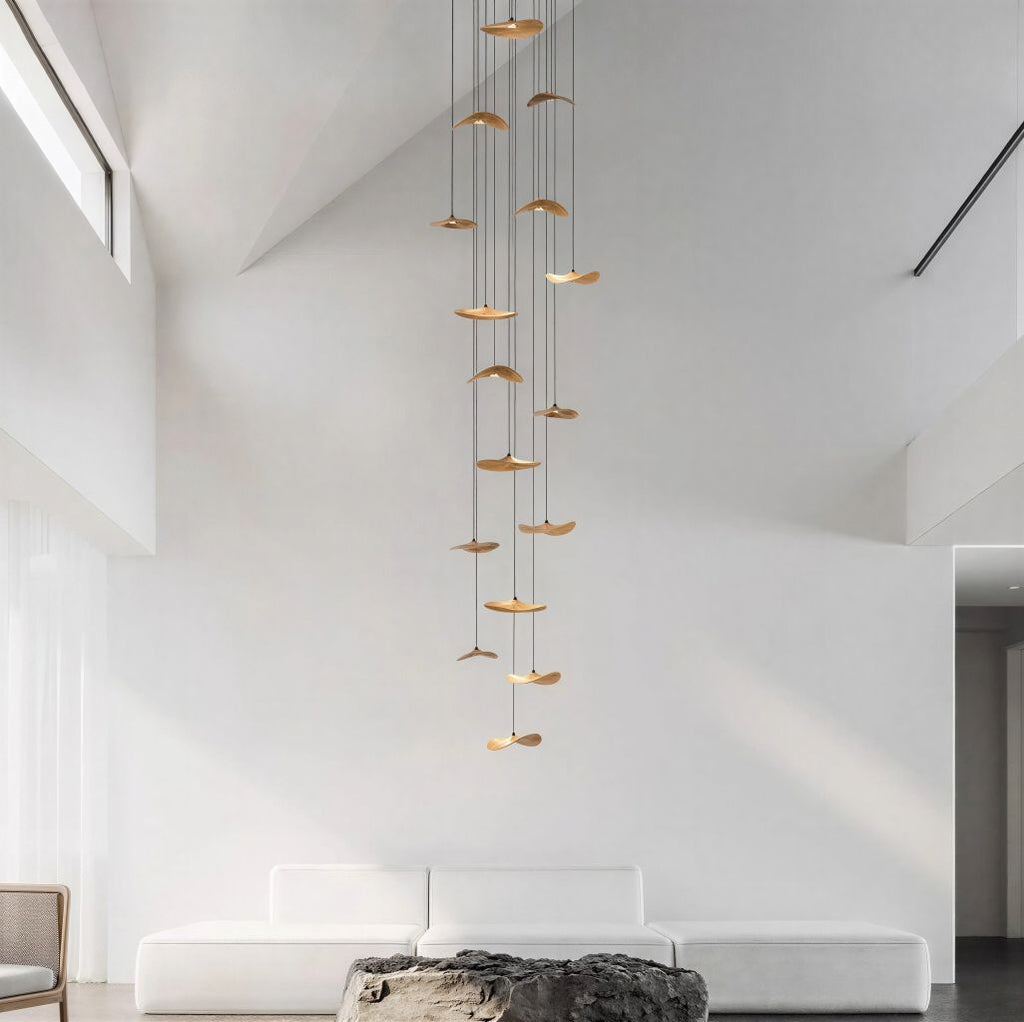 Suspension Luminaire Design Chapeau Bois Massif Art Déco