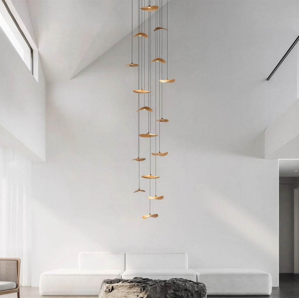 Suspension Luminaire Design Chapeau Bois Massif Art Déco