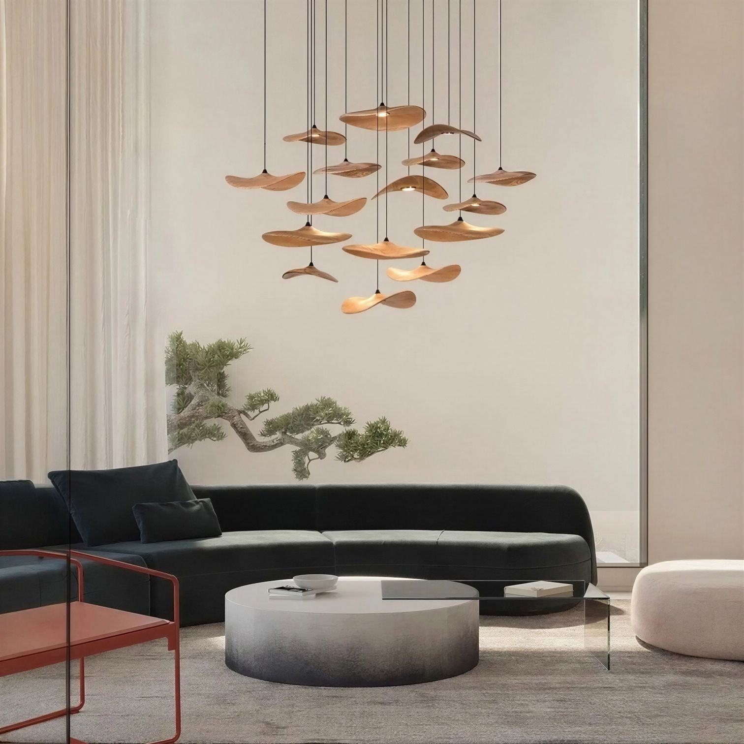 Suspension Luminaire Design Chapeau Bois Massif Art Déco