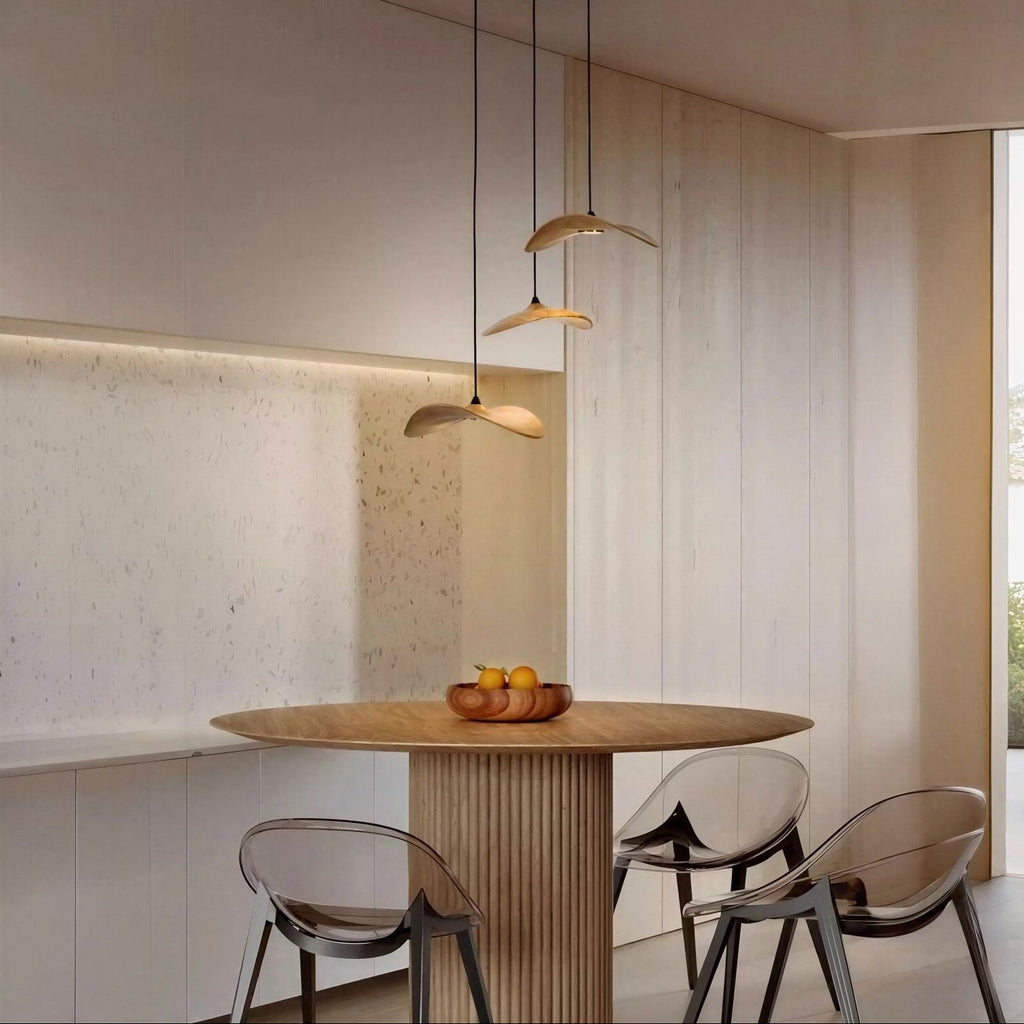 Suspension Luminaire Design Chapeau Bois Massif Art Déco
