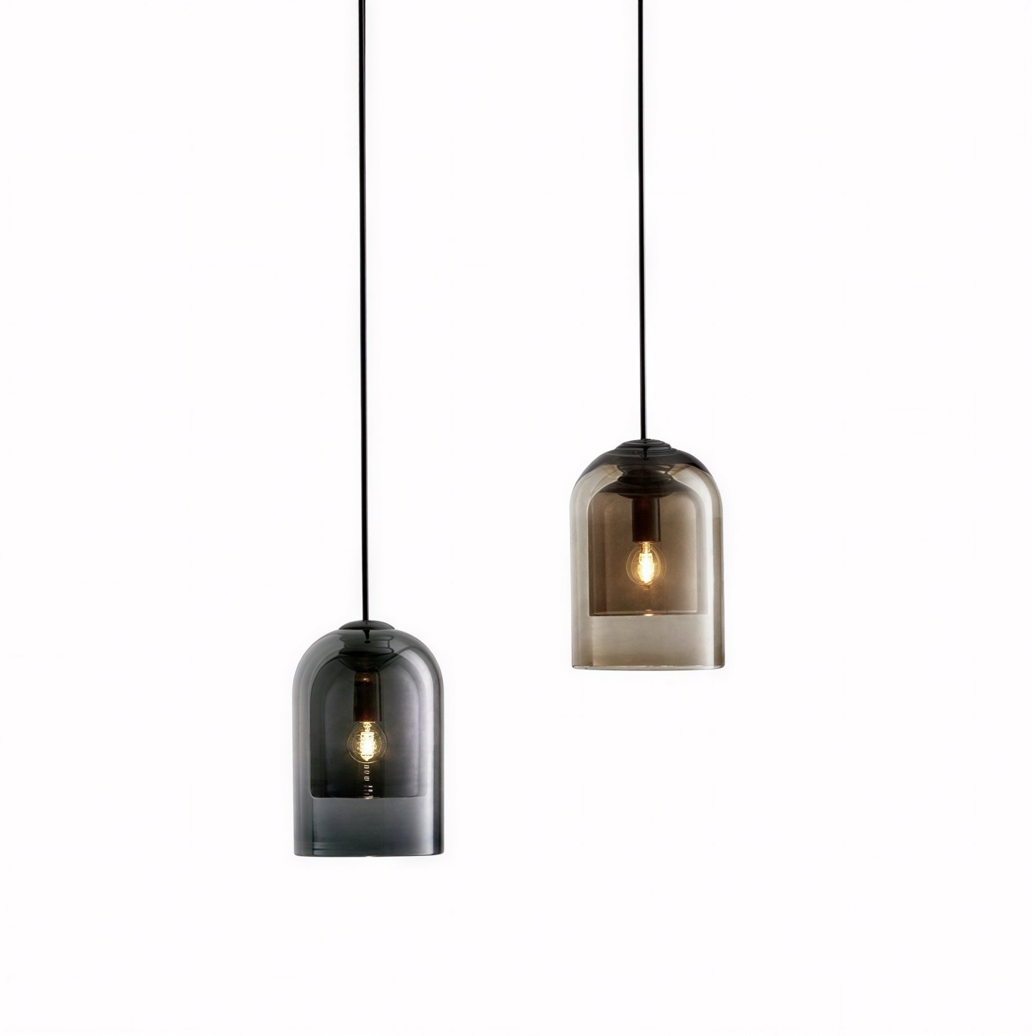 Suspension Luminaire Design Cloche Verre Double Paroi — Gris Fumé & Ambre