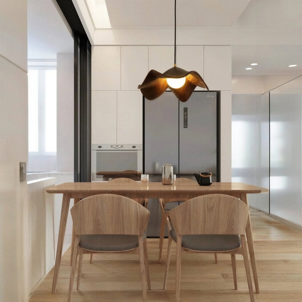 Suspension Luminaire Design Fleur Lotus Résine Effet Bois — Blanc ou Noir | D28 à D40cm