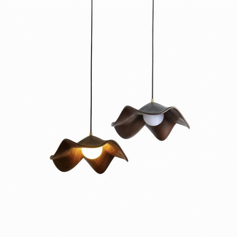 Suspension Luminaire Design Fleur Lotus Résine Effet Bois — Blanc ou Noir | D28 à D40cm