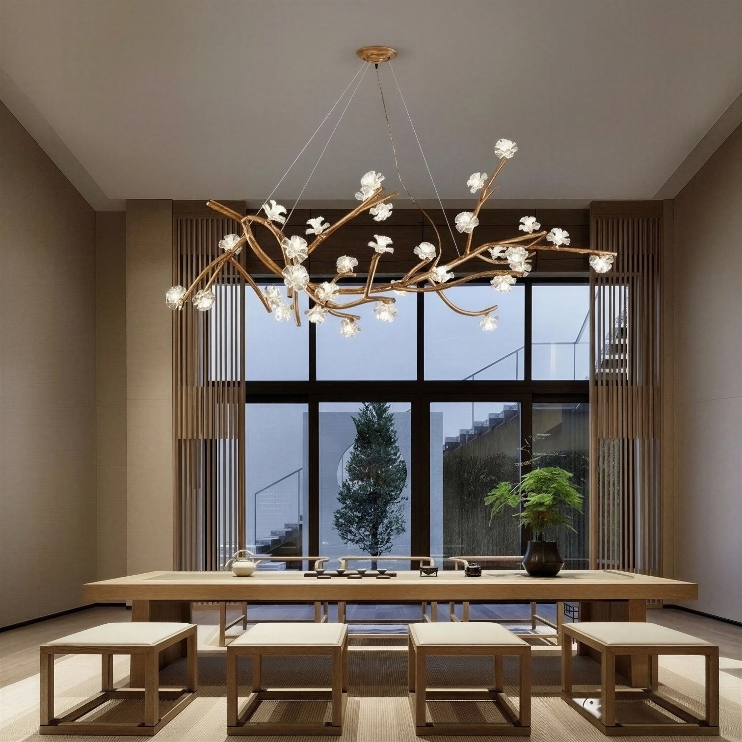 Suspension Luminaire Design Florale Art Moderne Bois