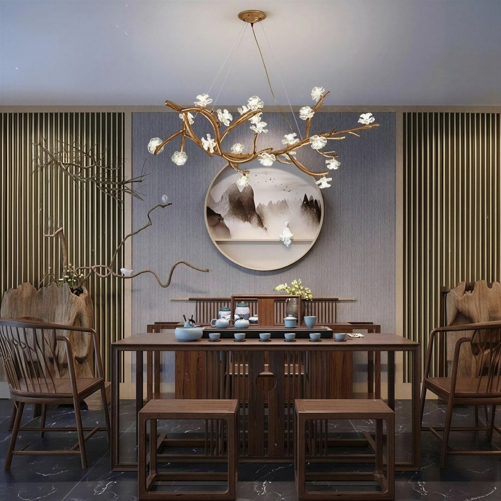 Suspension Luminaire Design Florale Art Moderne Bois