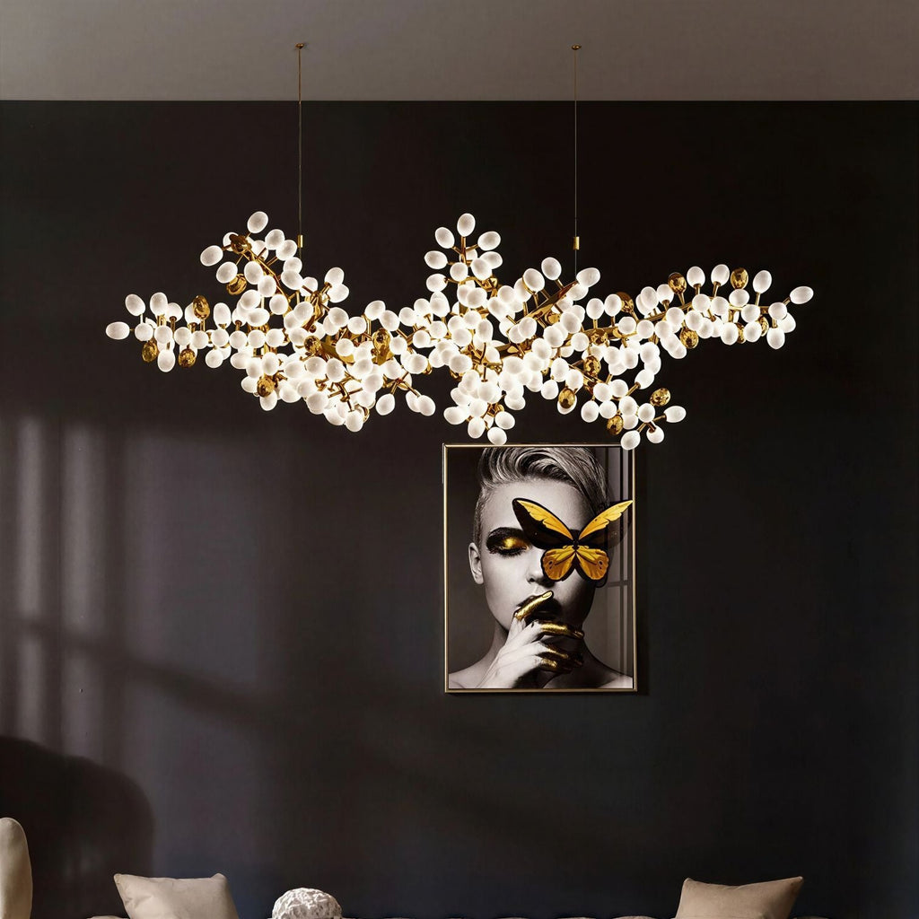 Suspension Luminaire Design Lustre Grappe Raisins Cuivre & Verre