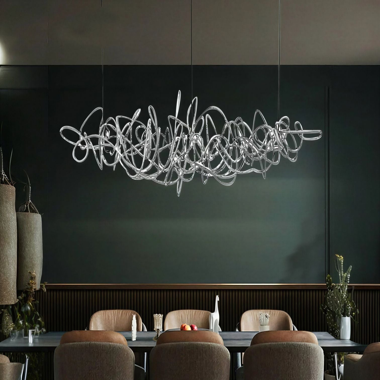 Suspension Luminaire Design Lustre Linéaire Acier Nordique