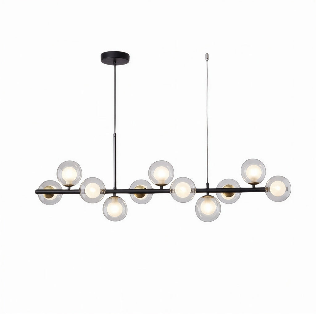 Suspension Luminaire Design Lustre Multi-Boules Verre & Tige Dorée ou Noire