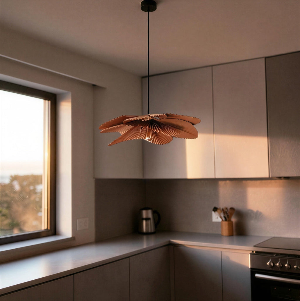 Suspension Luminaire Design Papier Plissé Éventail Wabi-Sabi