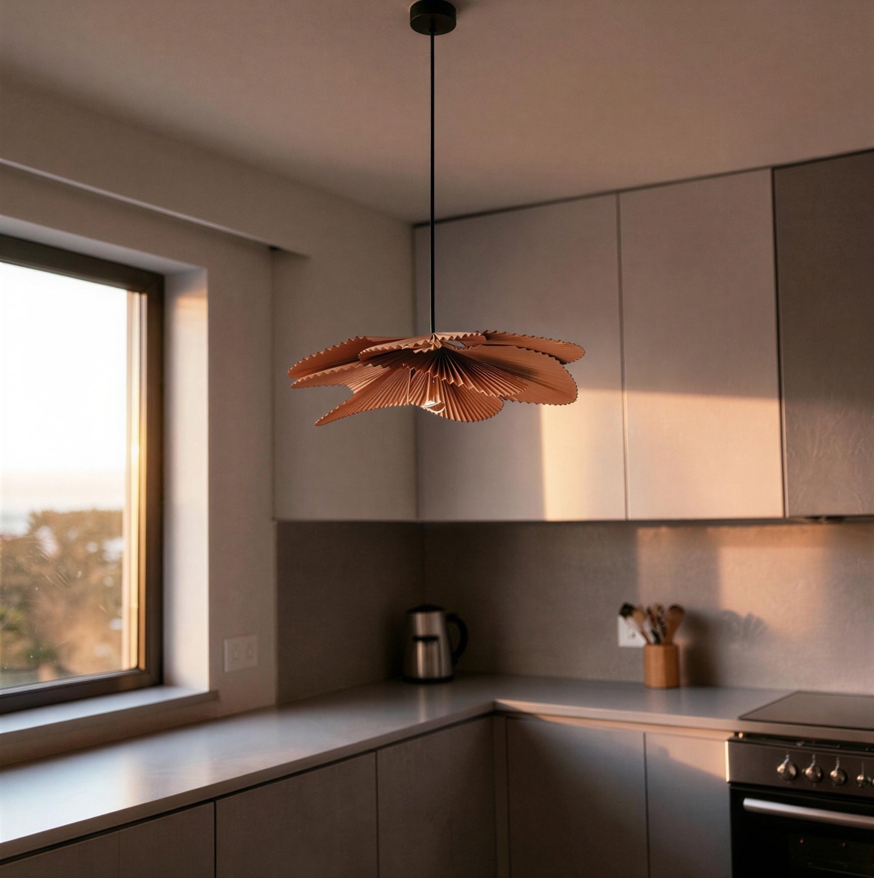 Suspension Luminaire Design Papier Plissé Éventail Wabi-Sabi