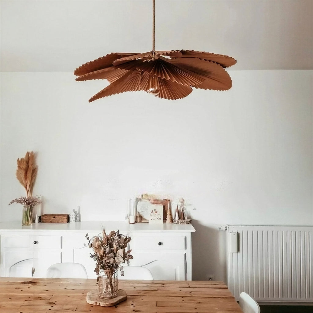 Suspension Luminaire Design Papier Plissé Éventail Wabi-Sabi