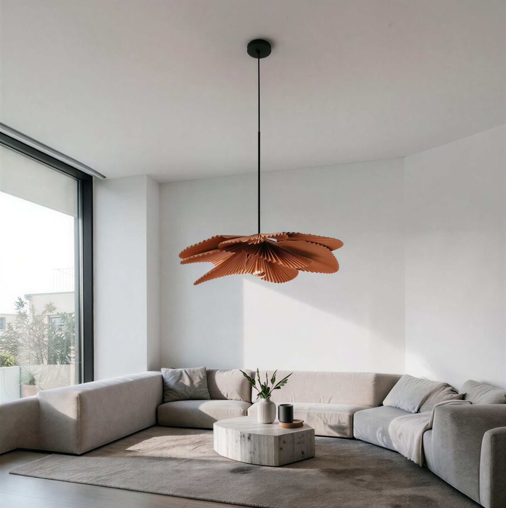 Suspension Luminaire Design Papier Plissé Éventail Wabi-Sabi
