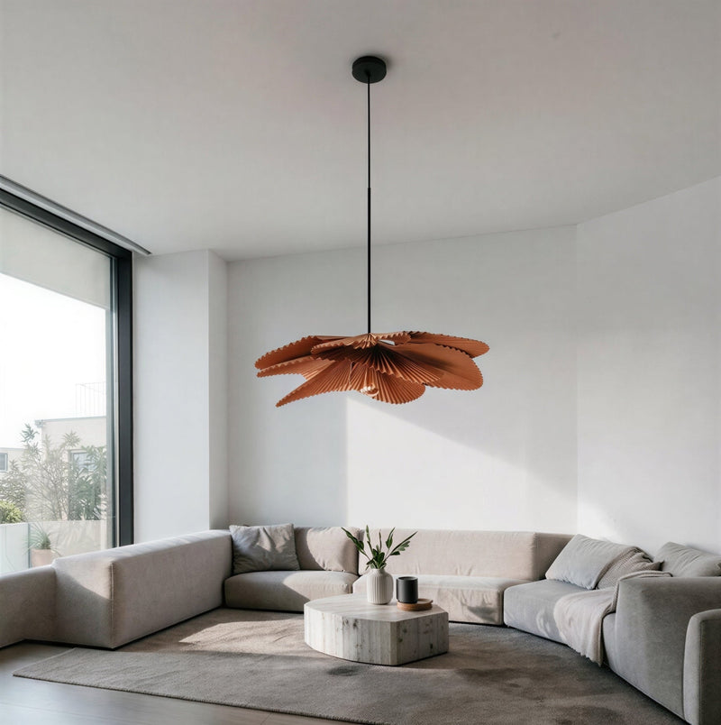 Suspension Luminaire Design Papier Plissé Éventail Wabi-Sabi