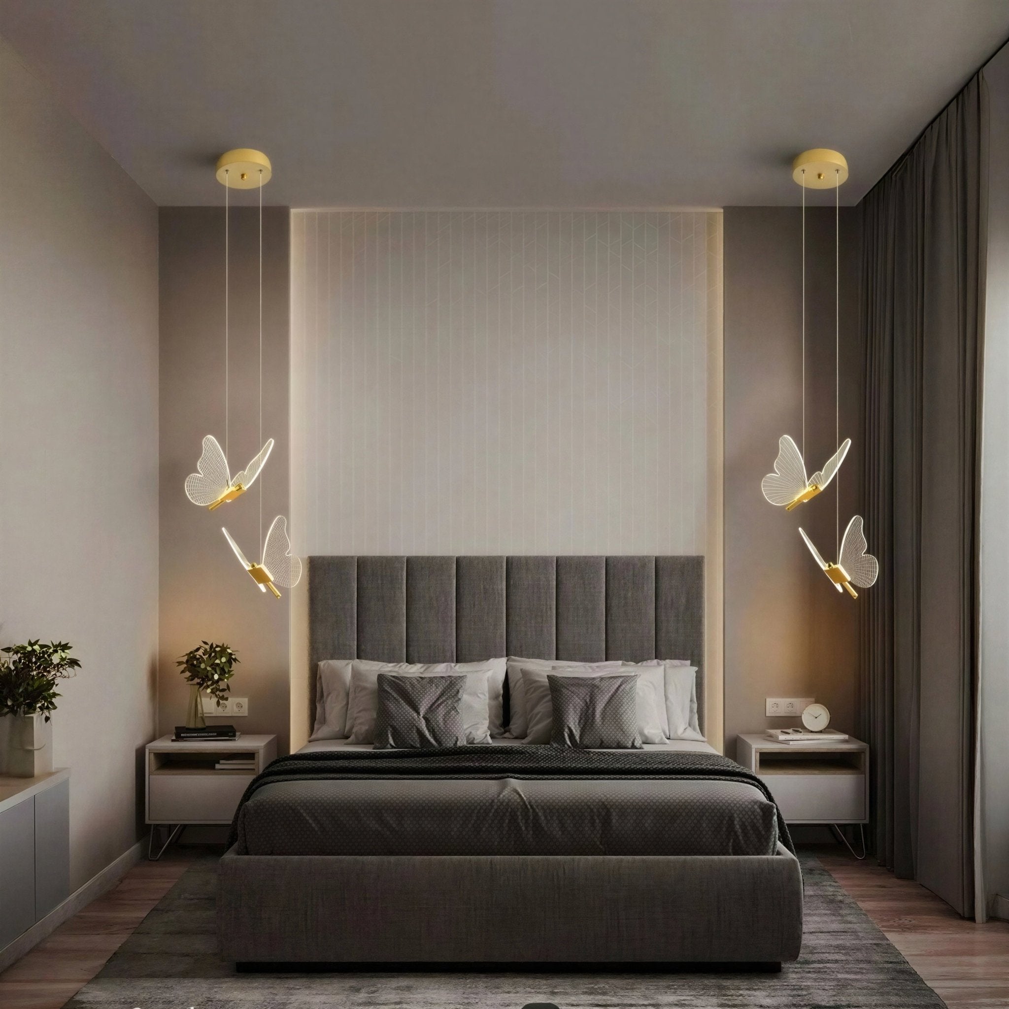 Suspension Luminaire Design Papillon Nordique — 1 ou 2 Têtes | Métal & Ampoules Incluses