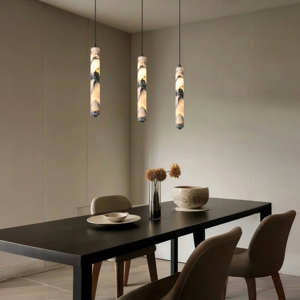 Suspension Luminaire Design Pierre Marbre Noir — LED 12W | Chambre & Salon