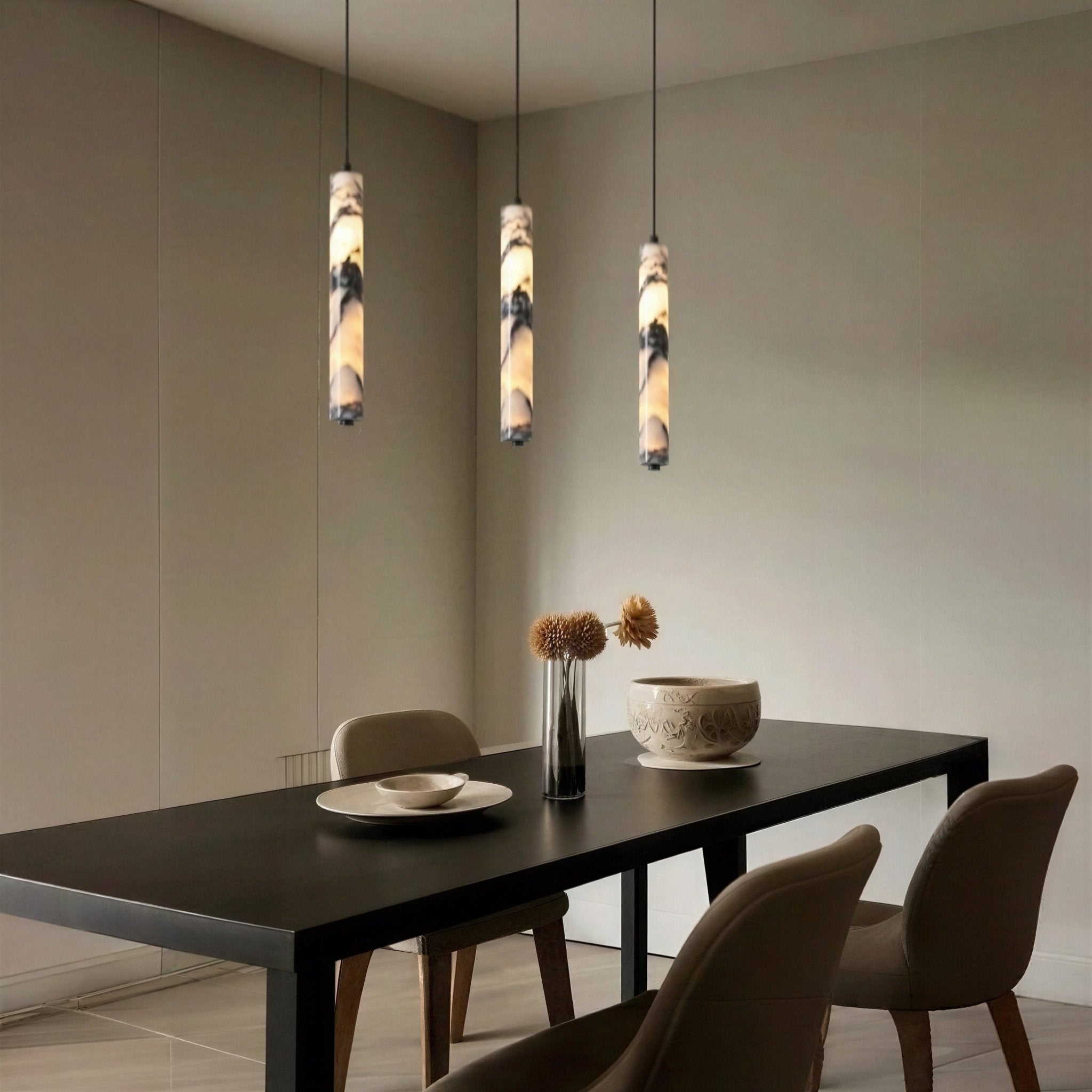 Suspension Luminaire Design Pierre Marbre Noir — LED 12W | Chambre & Salon