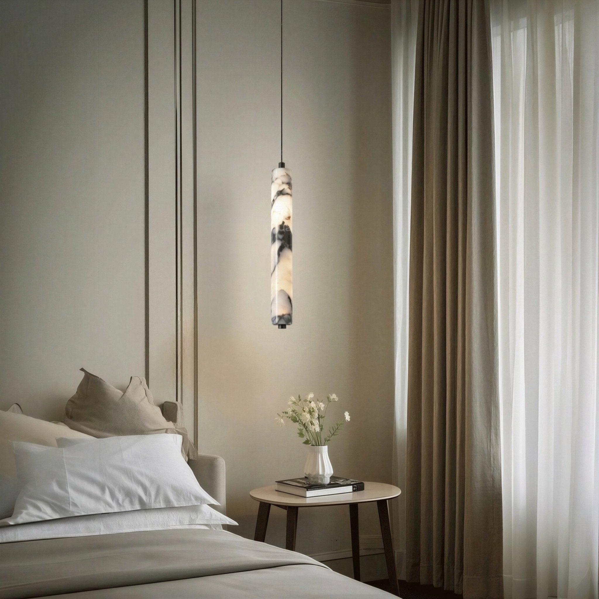 Suspension Luminaire Design Pierre Marbre Noir — LED 12W | Chambre & Salon