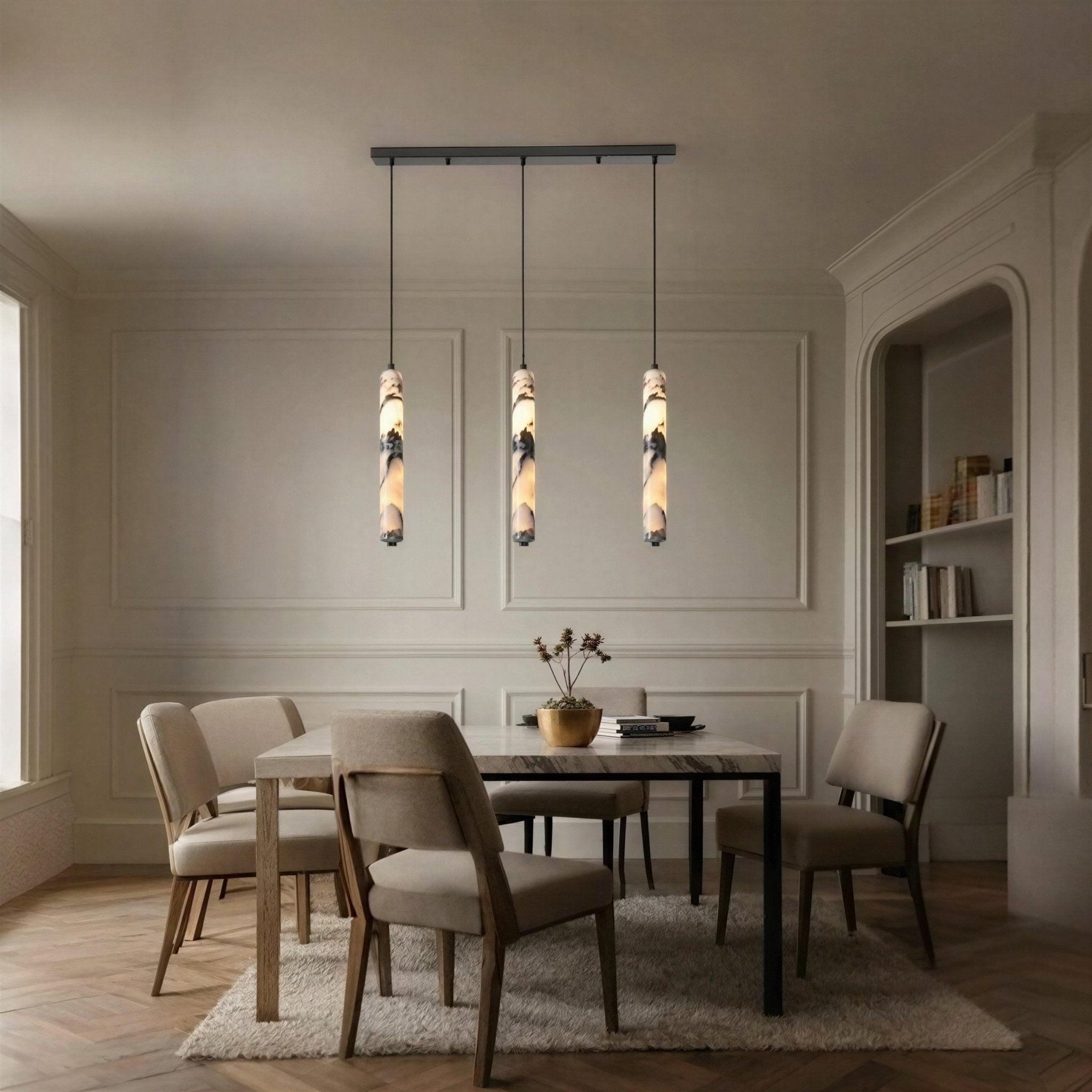 Suspension Luminaire Design Pierre Marbre Noir — LED 12W | Chambre & Salon