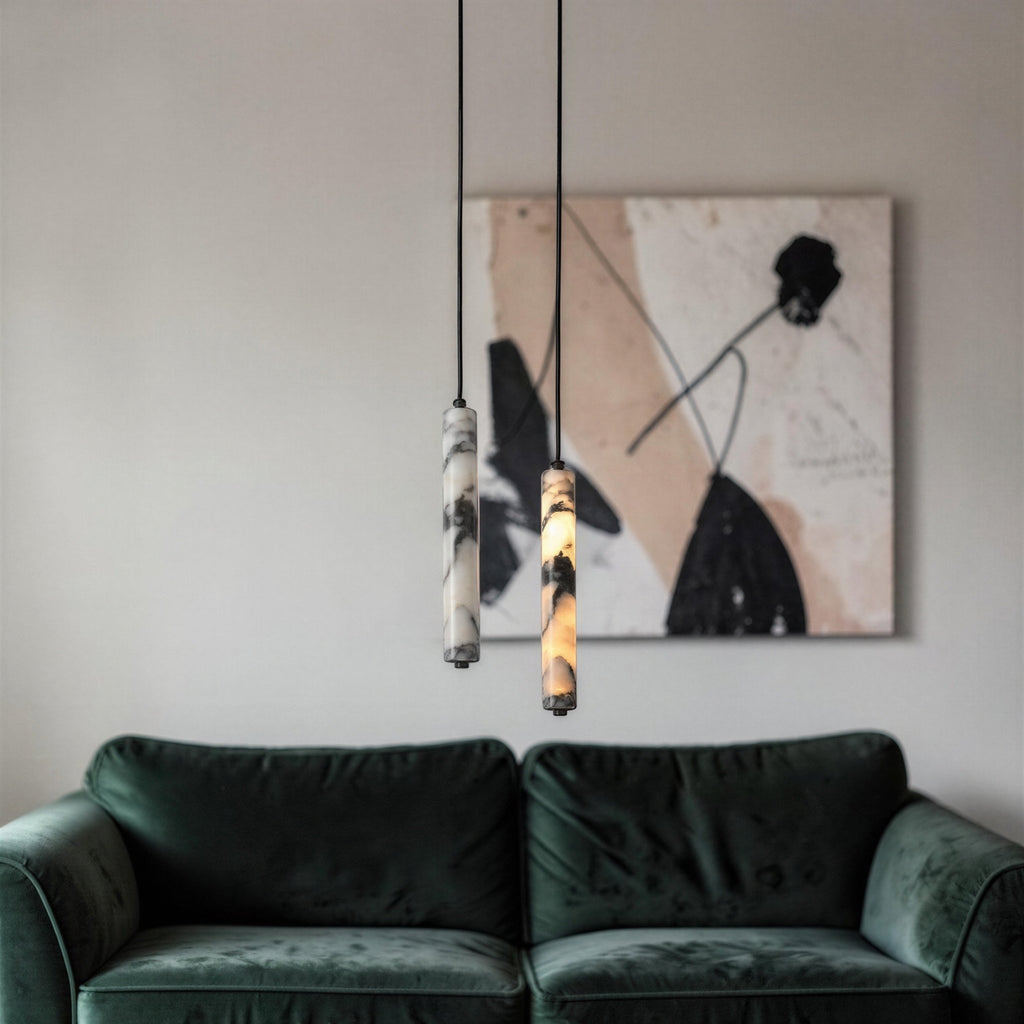 Suspension Luminaire Design Pierre Marbre Noir — LED 12W | Chambre & Salon