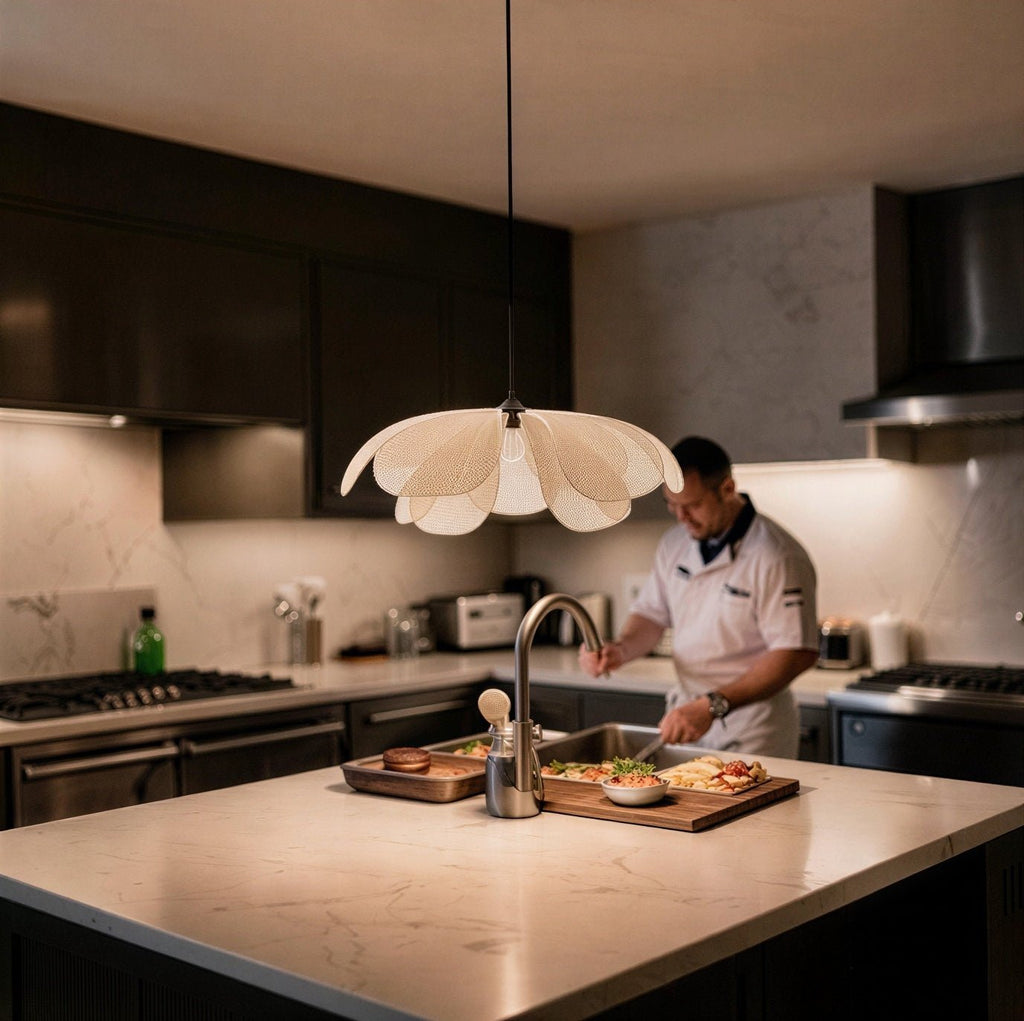 Suspension Luminaire Design Rotin Pétale Tressé