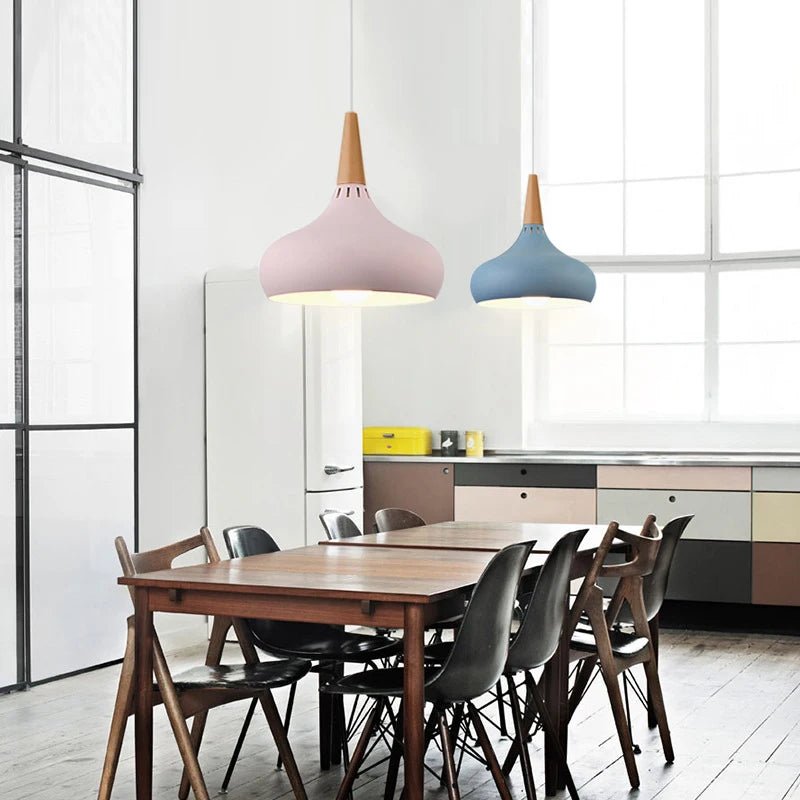 Suspension Luminaire Bois Macaron Aluminium