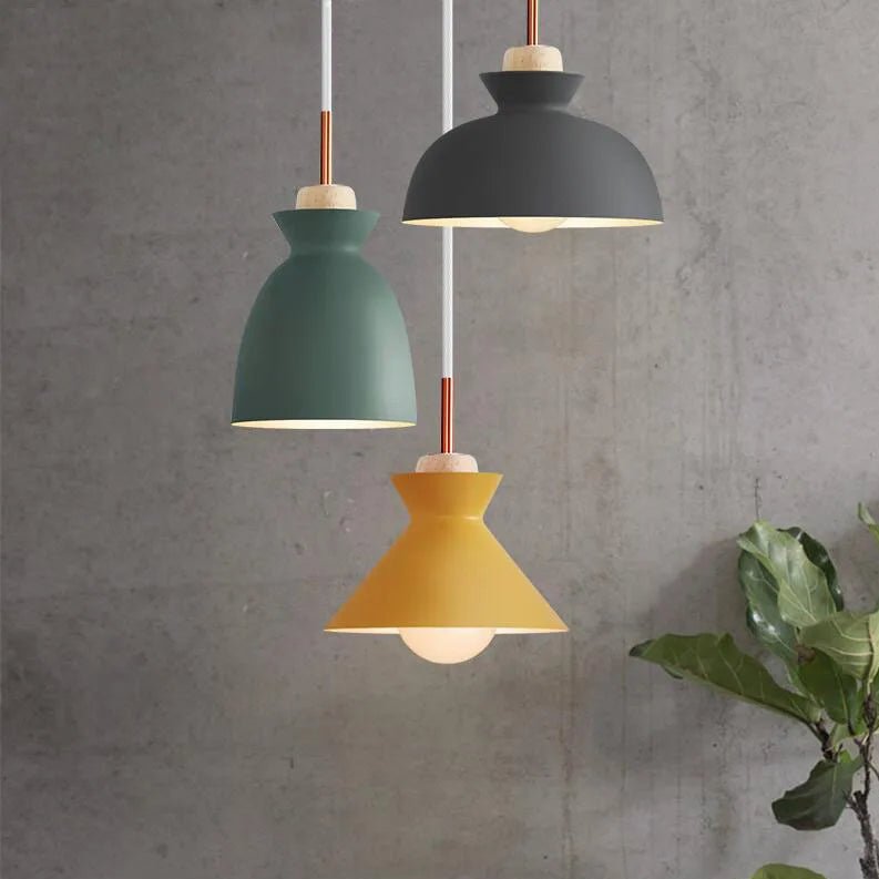 Suspension Luminaire Bois Macaron Aluminium Coloré Nordique