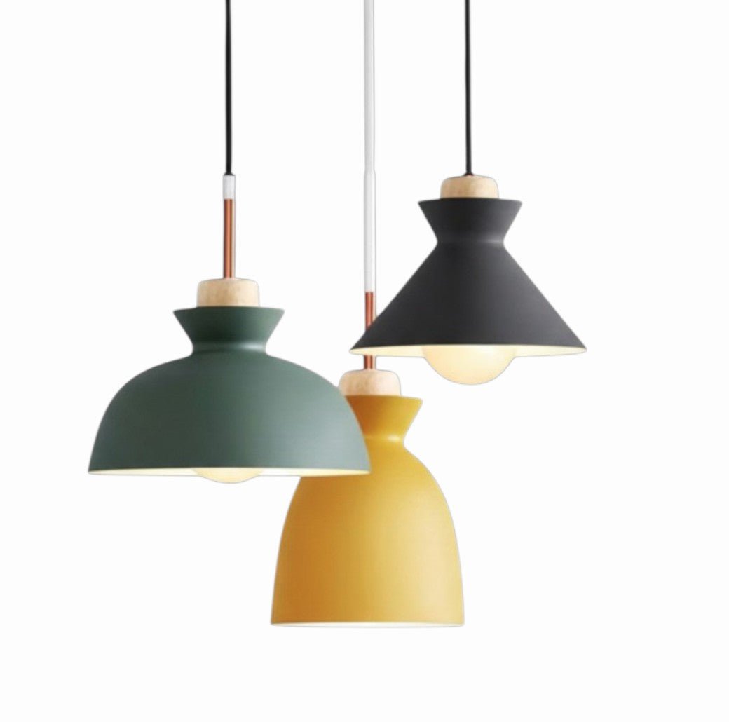 Suspension Luminaire Bois Macaron Aluminium Coloré Nordique