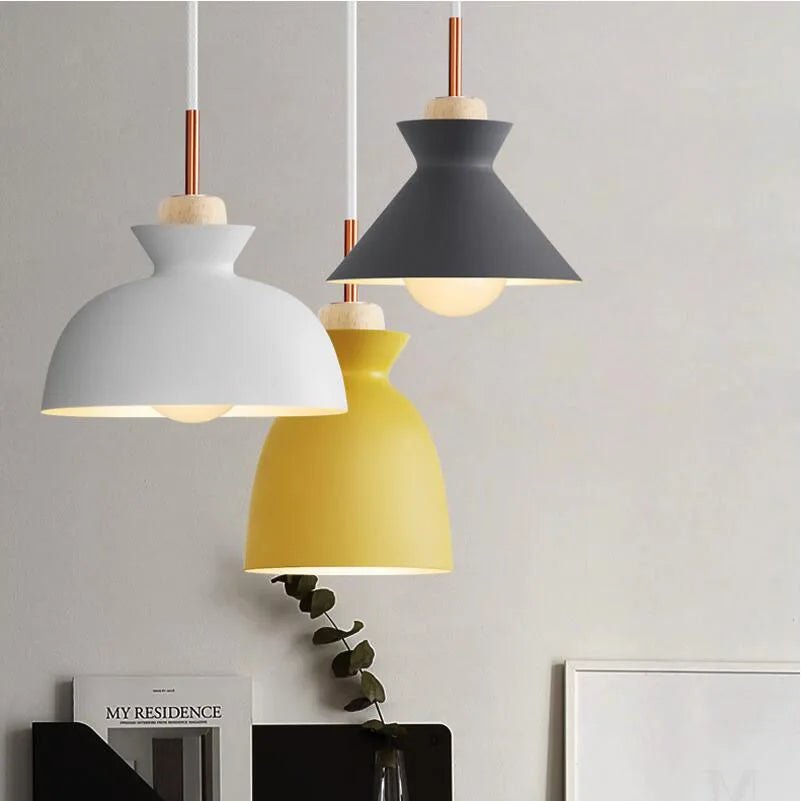 Suspension Luminaire Bois Macaron Aluminium Coloré Nordique