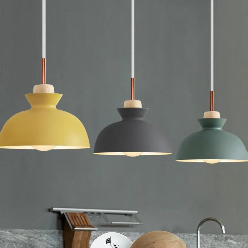 Suspension Luminaire Bois Macaron Aluminium Coloré Nordique