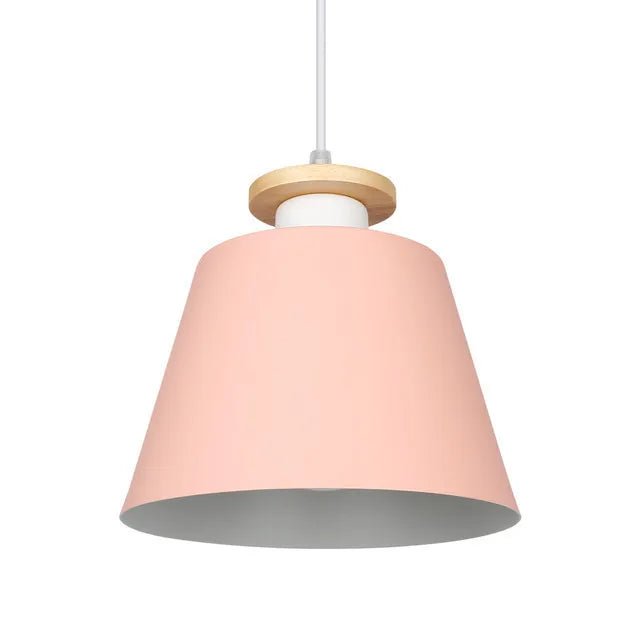 Suspension Luminaire Design Macaron Conique Pastel & Embout Bois